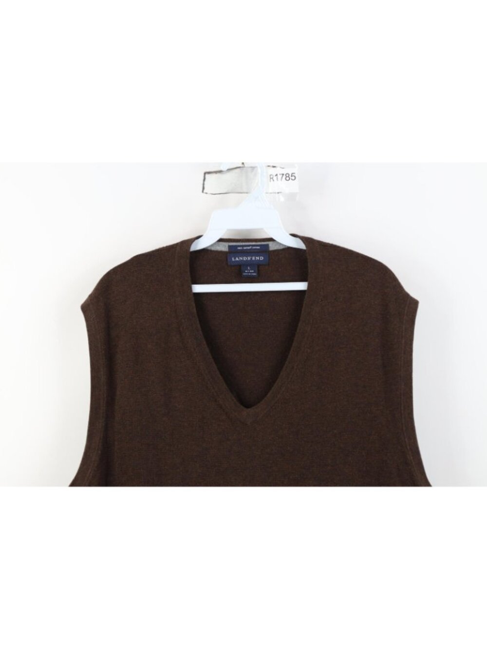 Vintage Lands End Mens Large Faded Blank Pima Cotton Knit Sweater Vest Brown - Picture 2 of 9